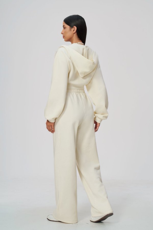 Cropped Zip Up Hoodie & Wide Leg Sweatpants Set
