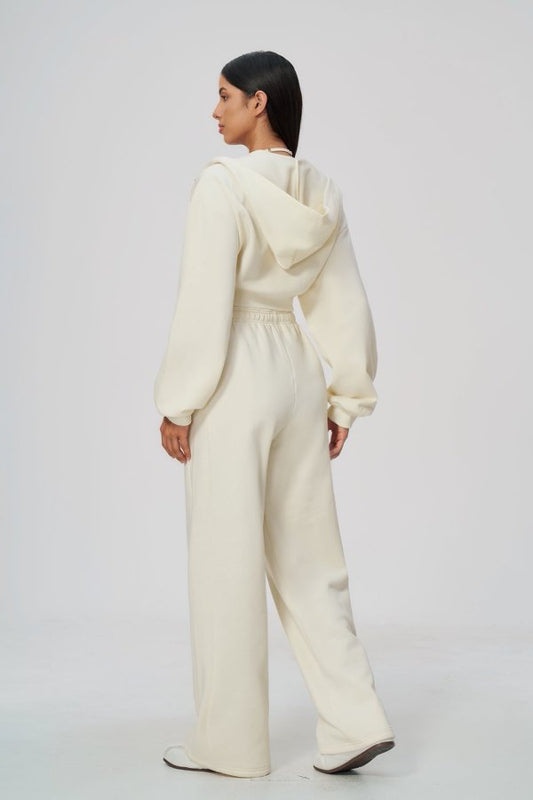 Cropped Zip Up Hoodie & Wide Leg Sweatpants Set