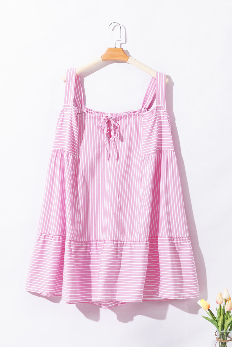 Pink Stripe Pinstriped Ruffled Hem Sleeveless Mini Flared Dress