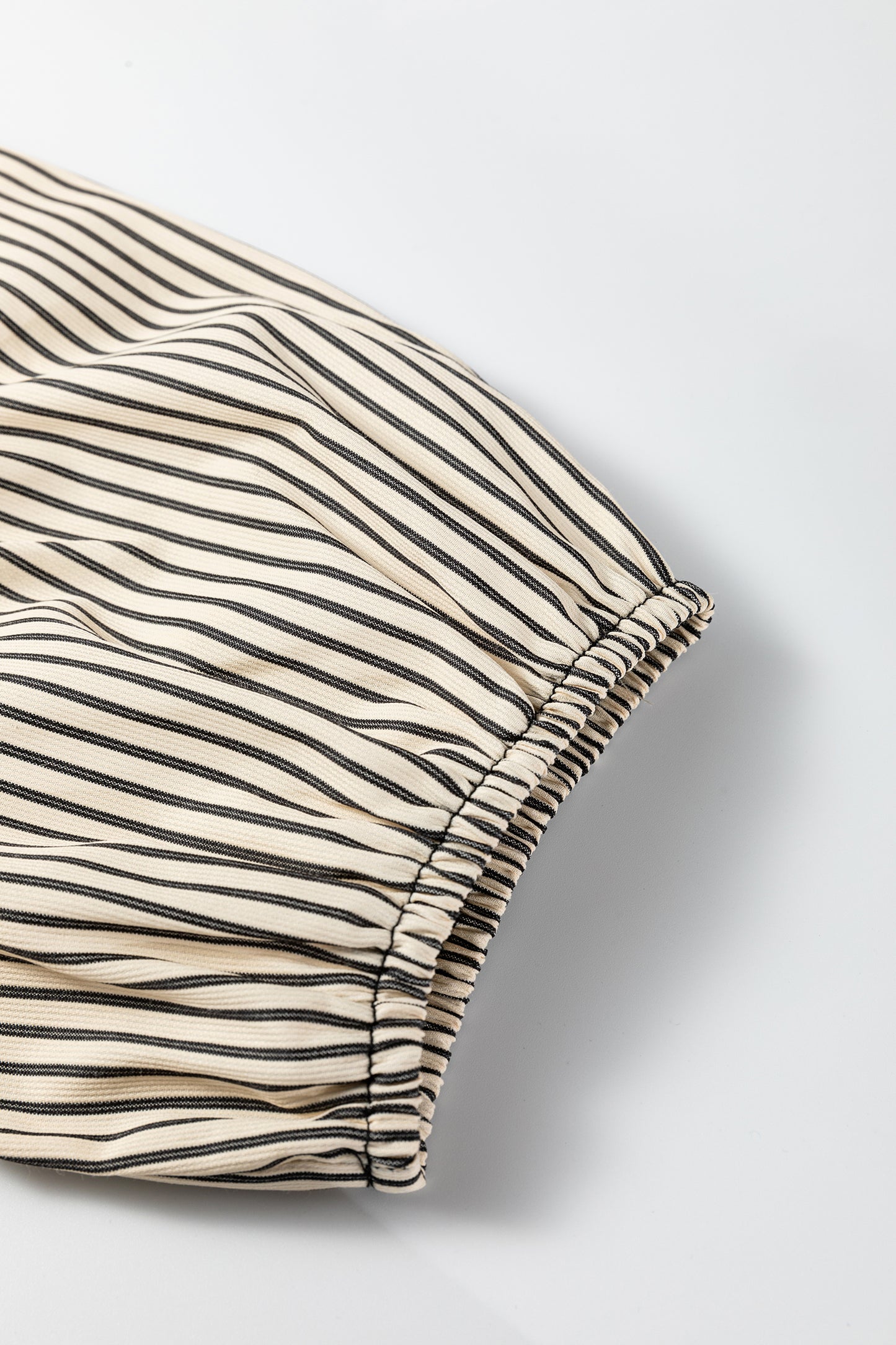 Black Stripe Color Block Patchwork Shirt Collar Button Down Puff Sleeve Mini Dress