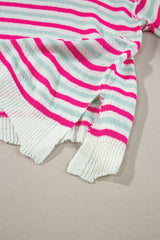 Rose Stripe Oversized Drop Shoulder Sweater with Pocket