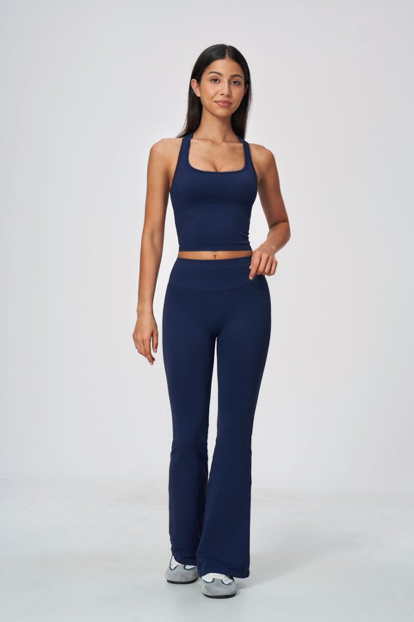 Sporty Racerback Tank & Flared Leggings Set