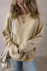 Parchment Solid Loose Crew Neck Fleece Sweatshirt