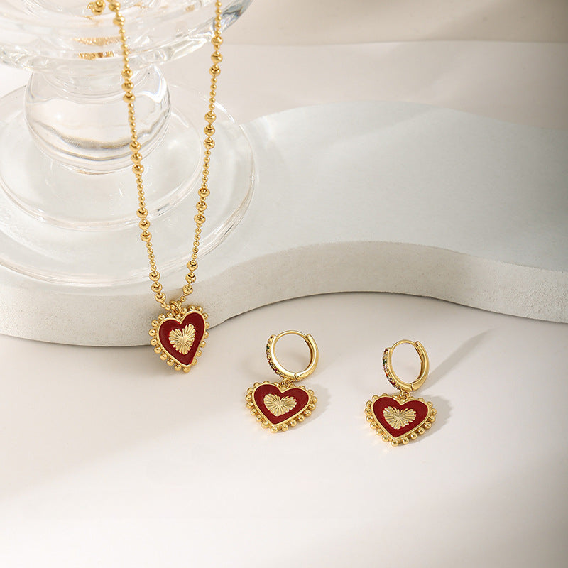 Heart Beaded Earrings and Necklace