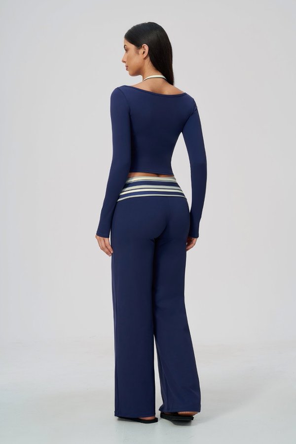 Long Sleeve Crop Top and Flare Pants Set