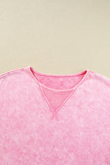 Strawberry Pink Mineral Wash Exposed Seam Drop Shoulder Oversized Tee