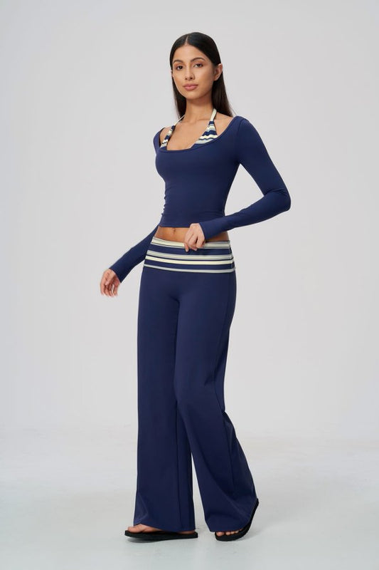Long Sleeve Crop Top and Flare Pants Set