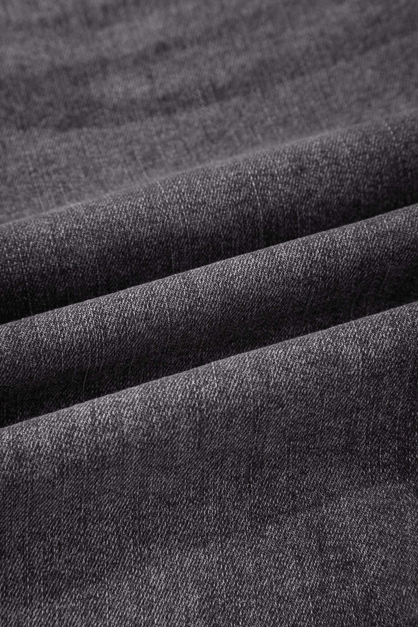 Dark Grey Irregular Distressed Bottom Denim Midi Skirt