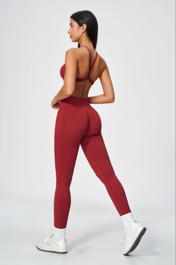 Adjustable Strap V Neck Sporty Bra & High Waist Leggings Set