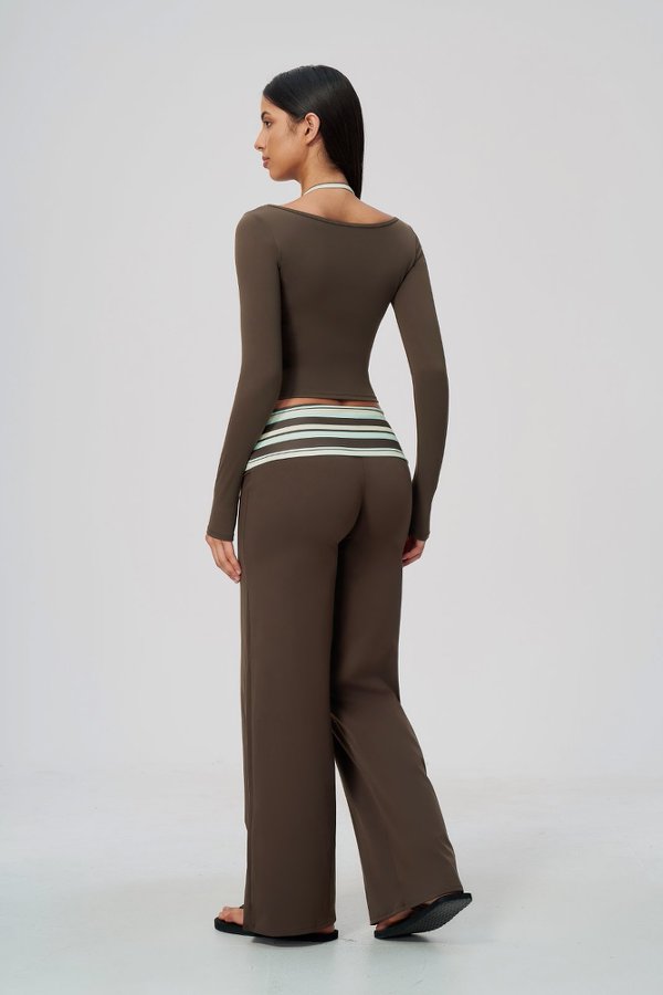 Long Sleeve Crop Top and Flare Pants Set