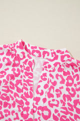 Bright Pink Leopard Printed Long Sleeve Buttoned Front Mini Dress