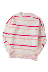 Pink Stripe Drop Shoulder Side Split Plus Size Sweater