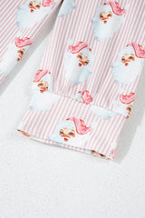 Pink Santa Claus Striped Print Loose Fit Two Piece Lounge Set