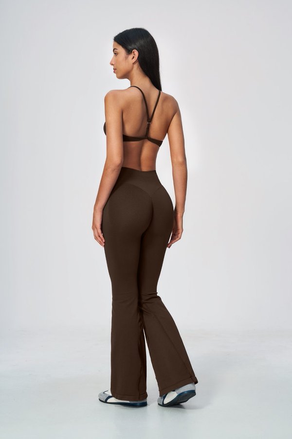 Criss Cross Strap V Neck Bra & Flared Leggings Set