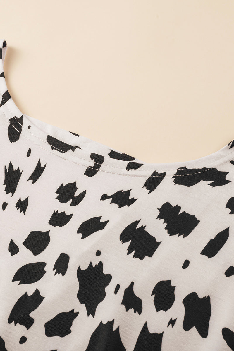 Khaki Leopard Batwing Sleeve Twist Cutout Back T-Shirt