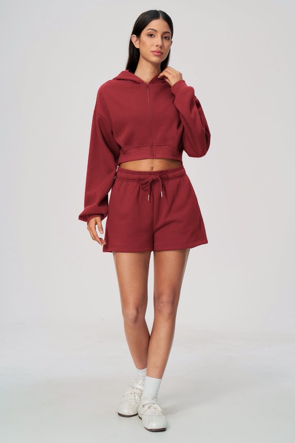 Cropped Zip Up Hoodie & Matching Shorts Set