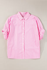 Pink Stripe Dolman Sleeve Oversize Shirt