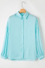 Iceland Blue Solid Puff Sleeve Loose Fit Buttoned Shirt