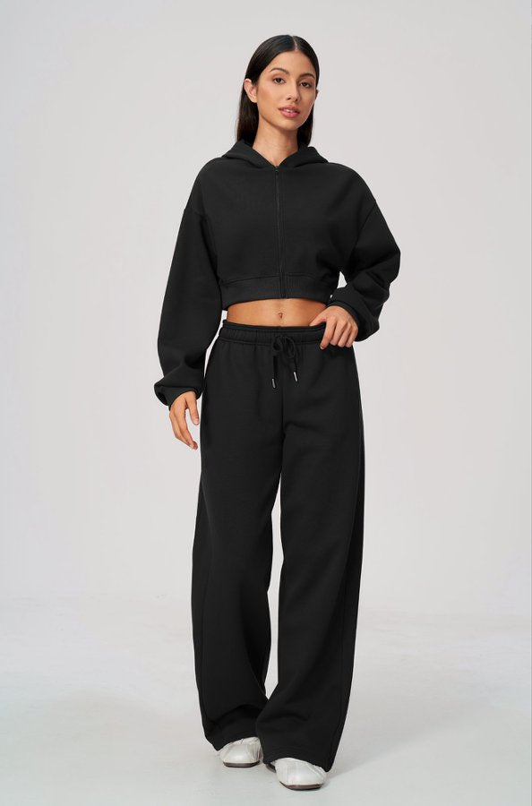 Cropped Zip Up Hoodie & Wide Leg Sweatpants Set