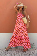 Fiery Red Geometric Print Loose Fit Sleeveless Maxi Dress