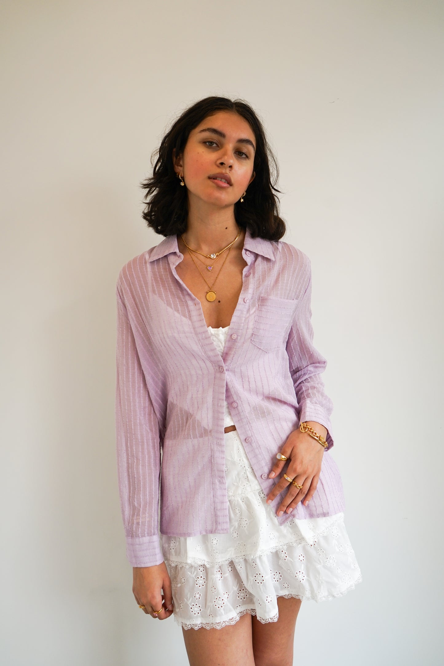 Lila Button Up Top