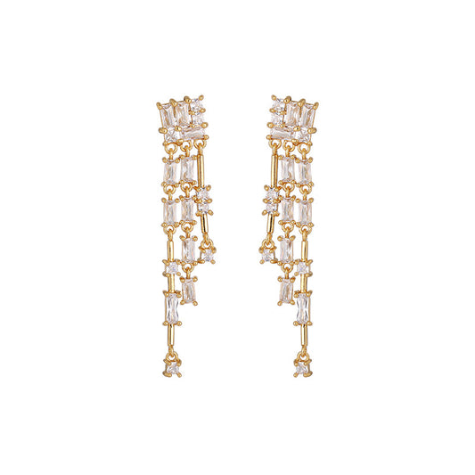 Zircon Tassel Dangle Earrings