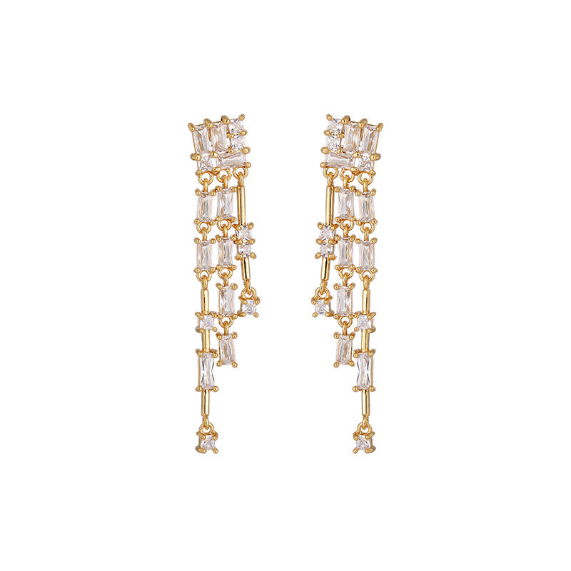 Zircon Tassel Dangle Earrings