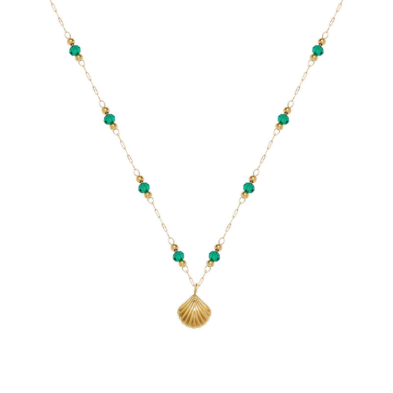 Seashell Pendant Necklace With Emerald Beads