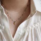 Tulip Pendant Necklace with Green Beaded Chain