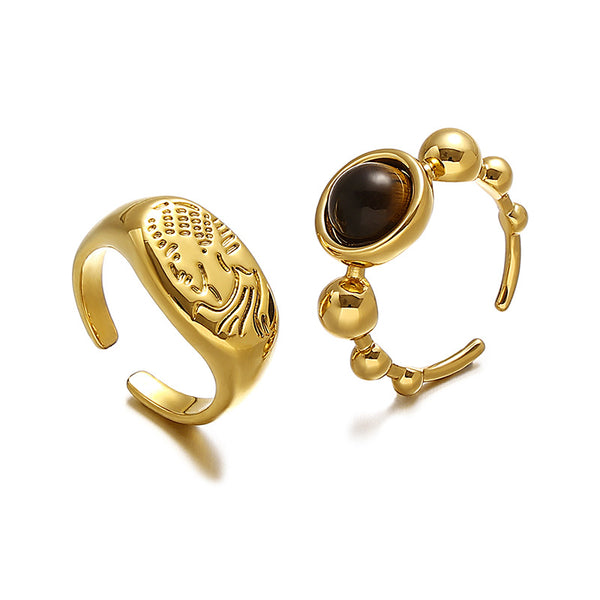 Portrait and Tiger's Eye Open Ring
