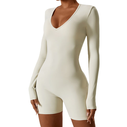 Sculpt V-Neck Long Sleeved Yoga Bodysuit