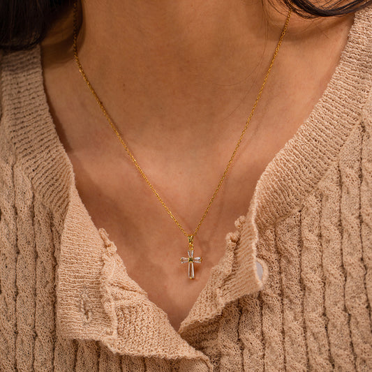 Zircon Dainty Cross Necklace