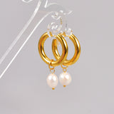 Pearl Charm Hoop Earrings