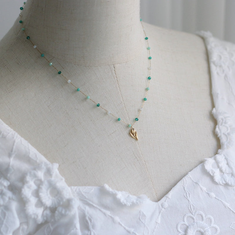 Tulip Pendant Necklace with Green Beaded Chain