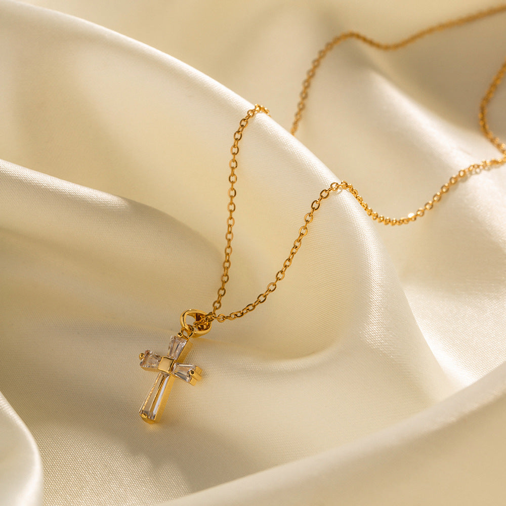 Zircon Dainty Cross Necklace