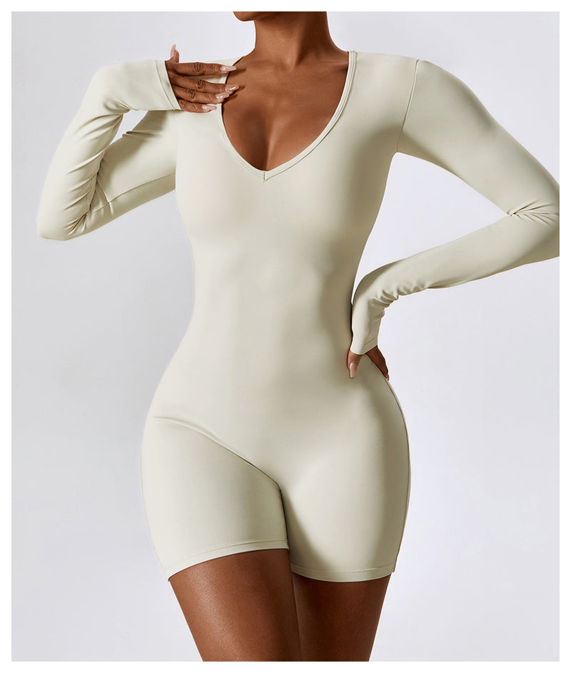 Sculpt V-Neck Long Sleeved Yoga Bodysuit