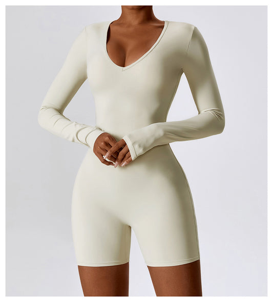 V-Neck Long Sleeve Yoga Bodysuit