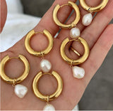 Pearl Charm Hoop Earrings