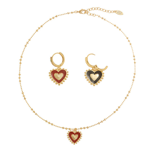Heart Beaded Earrings and Necklace