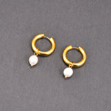 Pearl Charm Hoop Earrings