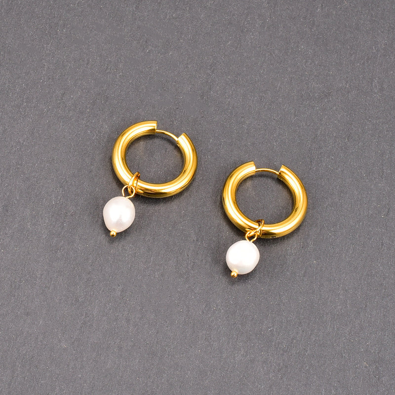 Pearl Charm Hoop Earrings