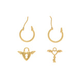 <div id="offer-template-0">These 18K gold plated stainless steel earrings are the cutest addition to your jewelry collection. These earrings have detachable charms that you can interchange with other SOCALI charms. Cute angel wing detailing on the lock and key.&nbsp;</div> <div></div> <div> <p>Material: 18K Gold Plated Stainless Steel</p> </div>