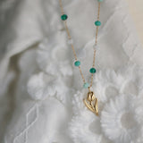 Tulip Pendant Necklace with Green Beaded Chain