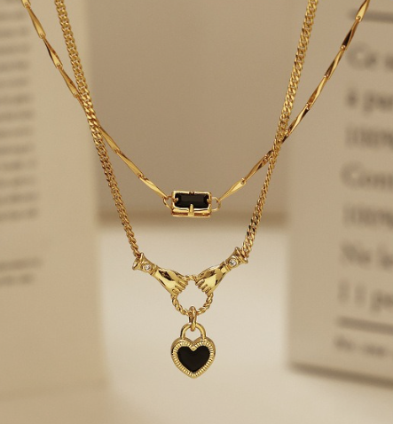 Black Zircon Necklace Duo