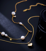 Celestial Pearl Dainty Necklace and Heart Charm Necklace