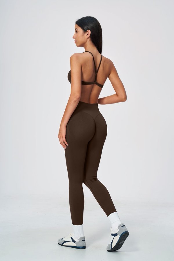 Adjustable Strap V Neck Sporty Bra & High Waist Leggings Set