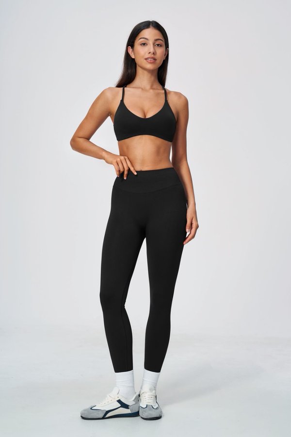 Adjustable Strap V Neck Sporty Bra & High Waist Leggings Set