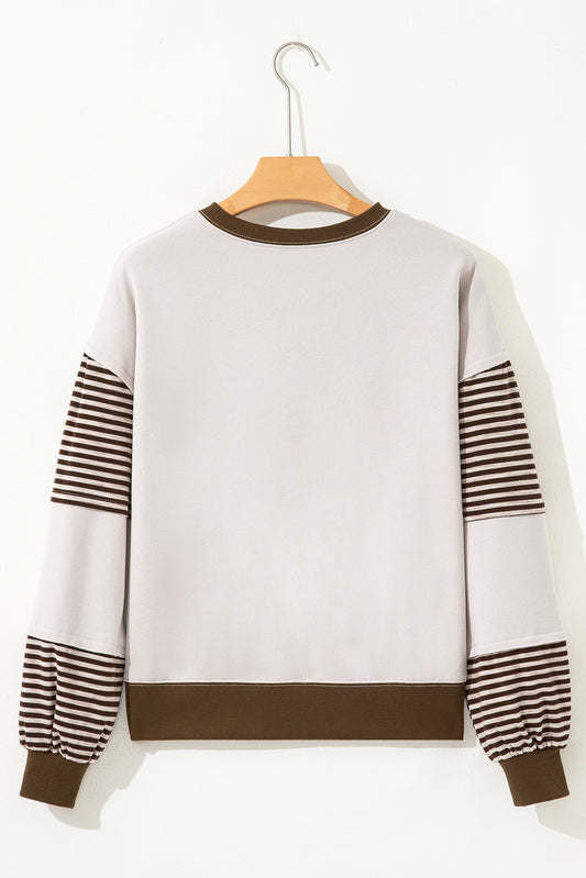 Parchment Striped Colorblock Patchwork Drop Shoulder Sweatshirt