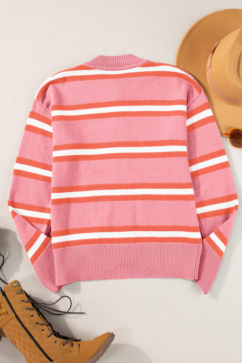 Pink Stripe Drop Shoulder Buttons Cardigan Sweater