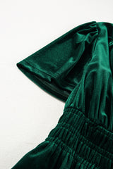 Evergreen Velvet Short Sleeve Shirred Waist Tiered Maxi Dress